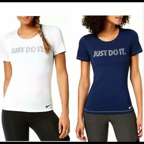 Nike Pro Dri-fit Women Just Do it Graphic Top Navy Blue Size L NWT   MSRP $35 - Picture 3 of 4